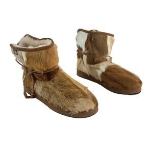 Au & Mu Women's Brown/White Cow Hair Leather Boots Size 9 Pre-Owned